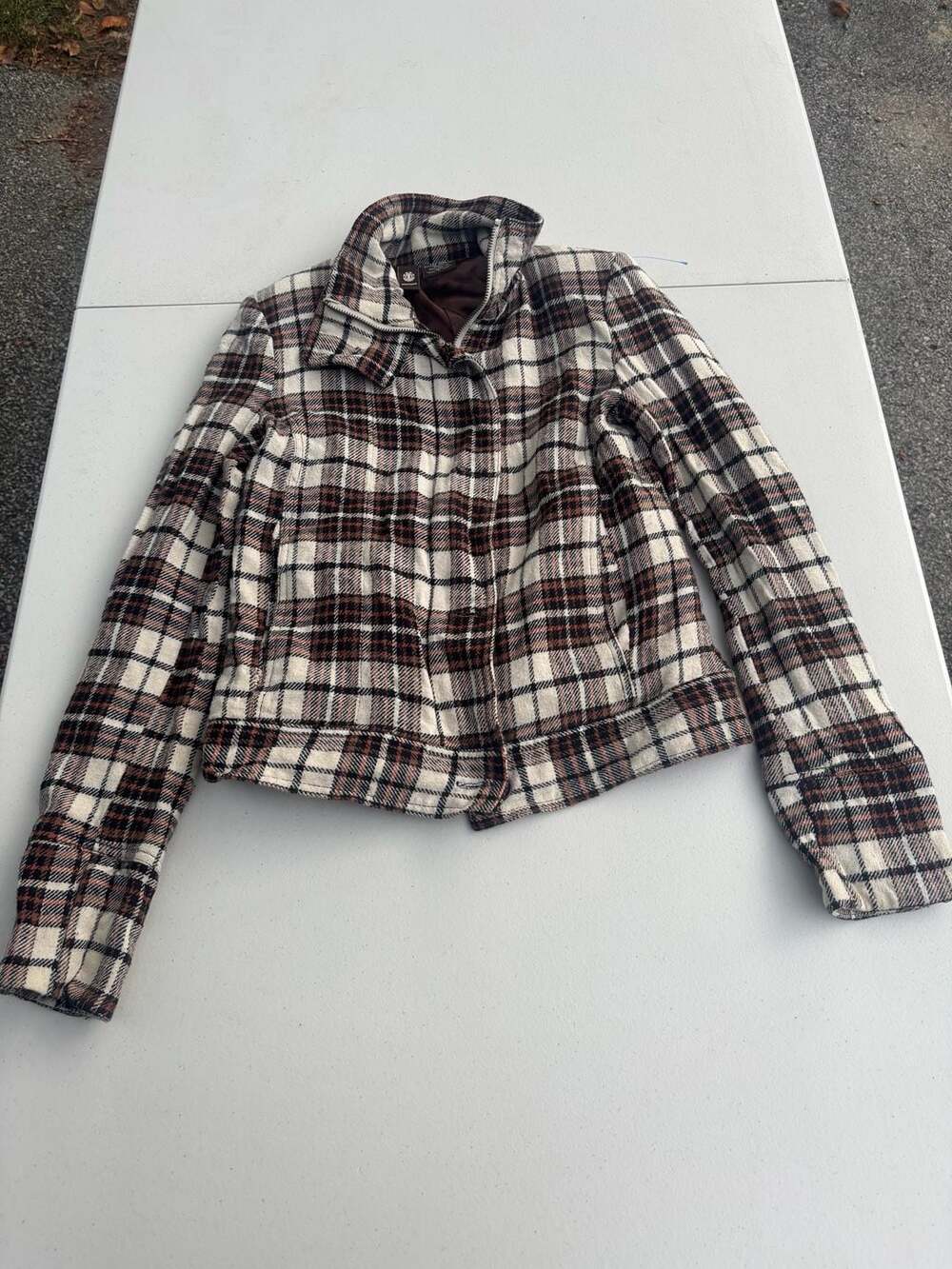 Element Plaid Jacket Brown White Cotton Zip Up Small